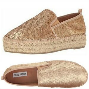 Steve Madden Popi Platform Gold Glitter sequins Espadrille Loafers 10B